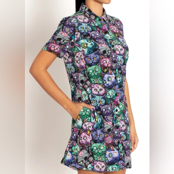 Blackmilk “ZOMBIE CATPOCALYPSE SHORT SLV SHIRT DRESS LIMITED” Size Medium M NWT - Picture 15 of 15